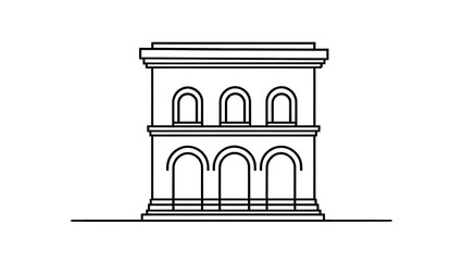 Fototapeta premium Classic architectural illustration of a two story building with arches and columns on white background