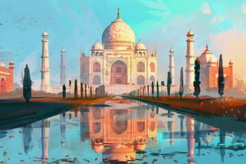 Naklejka premium Vivid artistic illustration of Taj Mahal, Agra