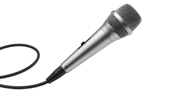 Silver Microphone with Attached Cable on a metallic audio isolated on a transparent