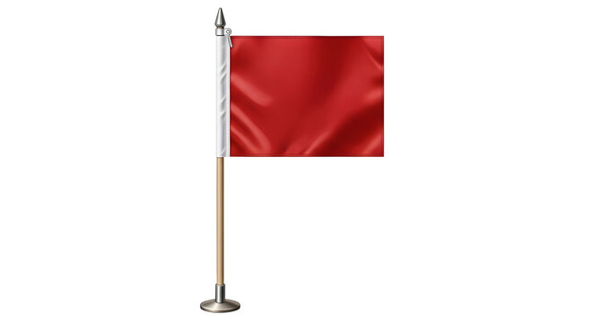 Small Red Flag on Wooden Pole with Metal Base Isolated on red flag, small flag, warning flag isolated on a transparent