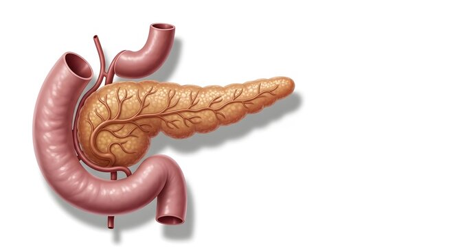 Realistic Human Pancreas Anatomy with Duodenum Isolated on White Medical Background Digestive Organ