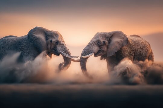 Two elephants fighting wildlife drive 
