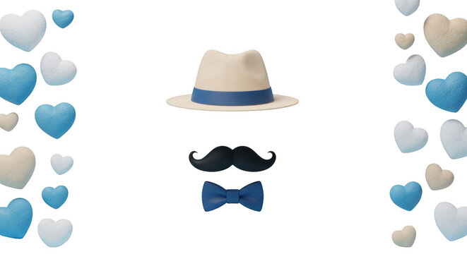 Father's day outfit with hat mustache and bow tie with gentleman style