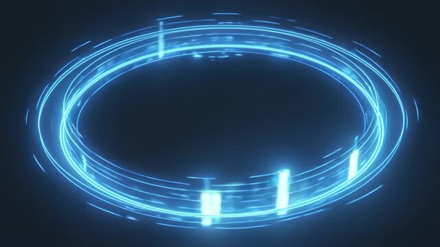 Abstract blue technology background featuring a digital globe with glowing spiral waves and circular motion energy patterns in a curved vector illustration design