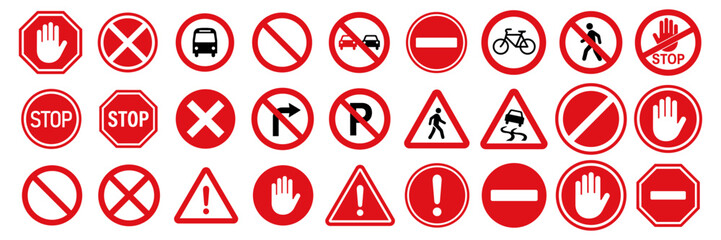 Set stop red sign icon with white hand, do not enter. Warning stop sign - stock vector © Vasyl Yurlov