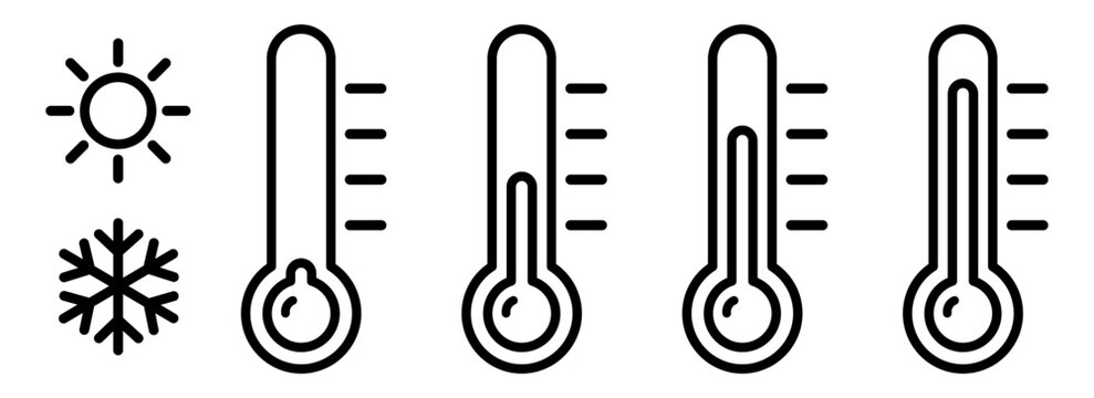 Thermometer Icon set with heat and cold, Thermometer High Temperature Stock Vectors and Vector Art