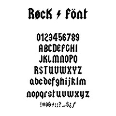 Obraz premium Heavy Metal Rock Font Alphabet with Numbers and Symbols Vector