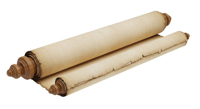 A vintage papyrus scroll with wooden rollers showing an aged texture for historical documents