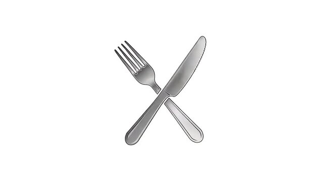 Crossed silverware on white background.