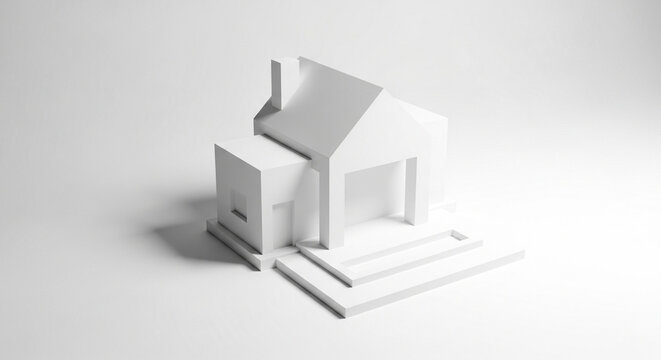 Minimalist 3D White House Model Icon for Real Estate Architecture and Property Development Concepts
