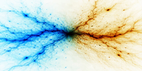 A conceptual abstract background featuring a contrast between electric blue and warm amber energy