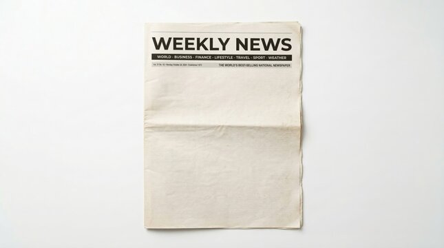 Blank newspaper with "WEEKLY NEWS" headline against a clean white background