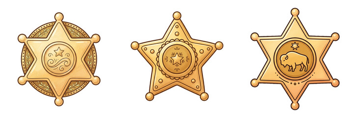 Set of Three Cartoon Western Sheriff Badges