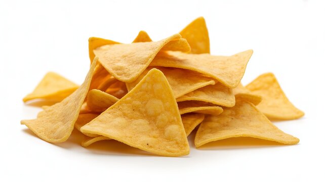 Pile of golden corn tortilla chips isolated on a transparent background
