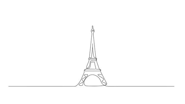 Eiffel Tower minimalist line art drawing against a white background, iconic Parisian landmark elegantly depicted in a single continuous stroke.