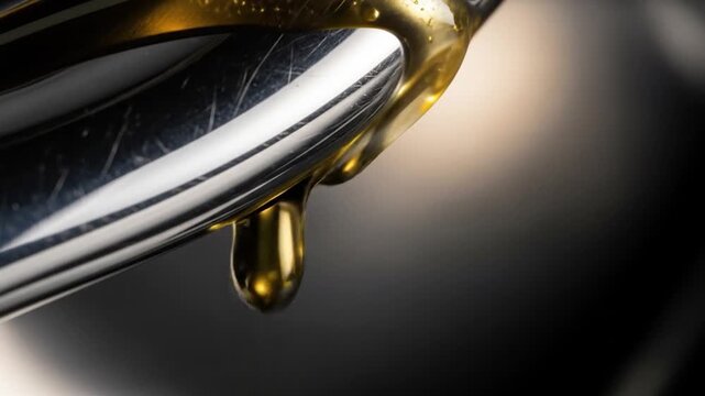 Golden liquid dripping from metal.