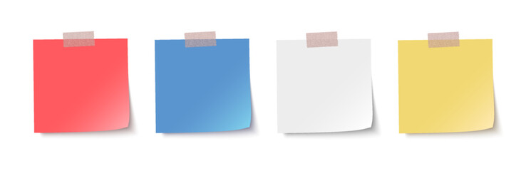 Plakat Sticky note with duct tape, post it note paper, memo reminder, sticky paper note with clipping path isolated on transparent background