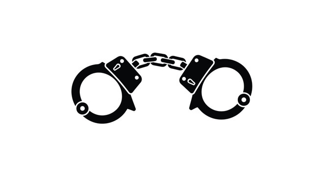 Black handcuffs depicted in a stark contrasting silhouette