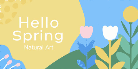 A colorful spring greeting with stylized flowers and text © Pabitra