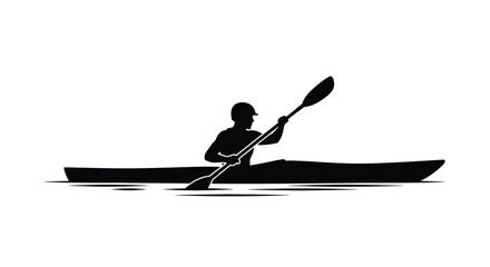 Kayaker paddling on water a striking black graphic silhouette © MDHOJAIFA
