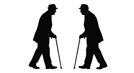 Fototapeta premium Two elderly men with canes facing each other a striking silhouette
