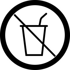 Fototapeta premium No drink icon prohibition beverage symbol, forbidden cup with straw sign for public places, safety rule warning pictogram vector illustration design