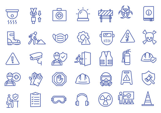 Work safety icon set. Editable line icons. Vector illustration.