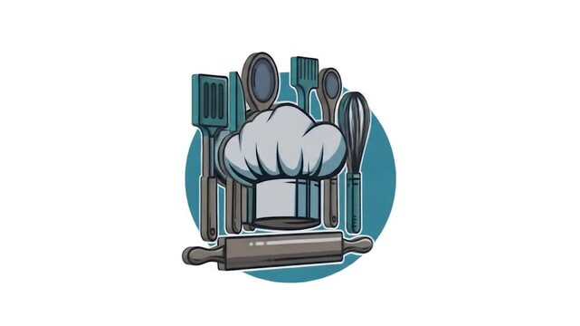 Kitchen Utensils Chef Hat Logo.