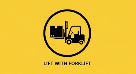 Forklift truck lifting a box icon symbol. © Mukri