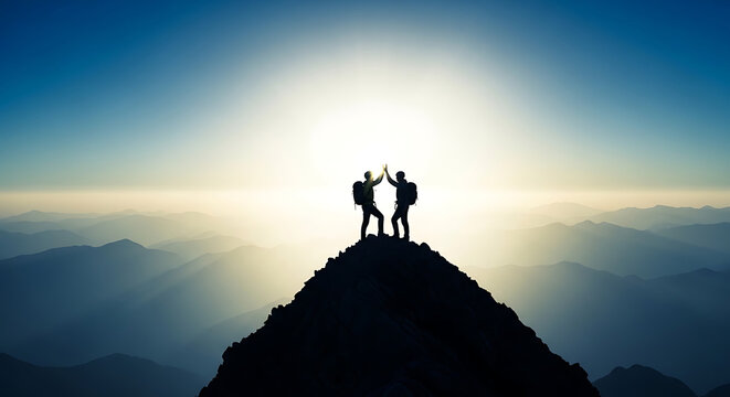 Summit triumph two hikers celebrating success on mountain top