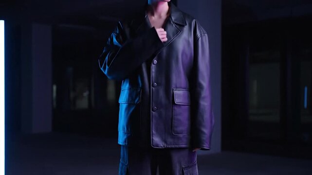 Man in dark leather jacket.