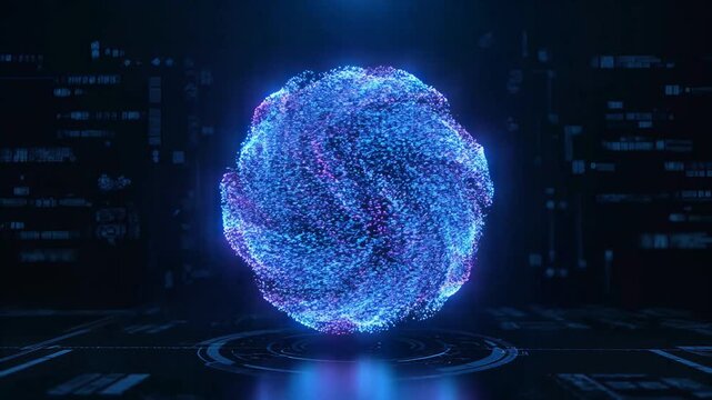 Abstract swirling vortex of glowing blue and purple particles forming a futuristic portal or energy singularity on a