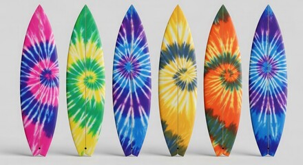 Obraz premium Happy easter surfboards tie dye colorful boards easter greeting