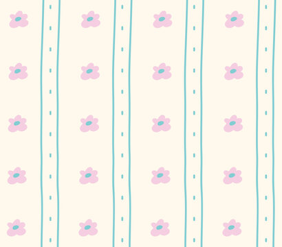 Pink Blue Handdrawn Flower Doodle Pattern Wallpaper