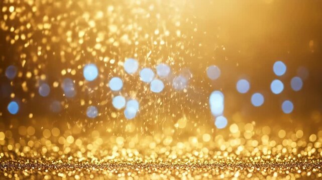A vibrant scene with golden sparkles covering the lower edge, blending into a blur of blue and gold lights against a darker background