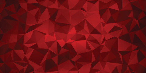 Abstract background with deep red and vibrant red low poly polygonal design.