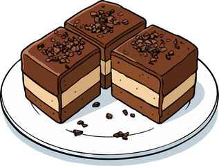 Chocolate brownie dessert plate illustration