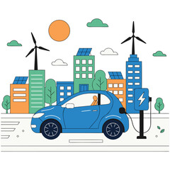 Obraz premium Electric Vehicle Charging Station and Green Energy Concept Vector Illustration