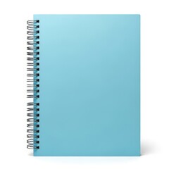 A light blue spiral bound notebook on a white background