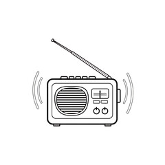 Obraz premium A vintage portable transistor radio with a black speaker and antenna is isolated on a white background as a retro vector illustration of old broadcasting equipment and FM audio technology