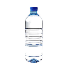 Naklejka premium A clear plastic water bottle with a blue cap on a white background.