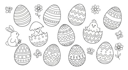 Easter Egg Coloring Page: Cute Bunny, Chicks, Butterflies & Flowers © rglstrm
