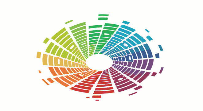 Vibrant abstract circular design featuring a spectrum of colors in geometric segments, creating a dynamic and modern digital graphic background.