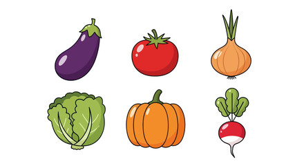Fototapeta premium Colorful cartoon vegetables isolated white