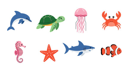 Naklejka premium Ocean creatures illustration collection