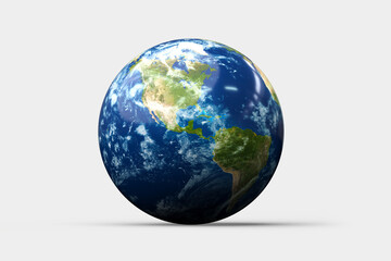 Fototapeta premium Realistic Planet Earth Globe Featuring North and South America Isolated on White - 3D rendering