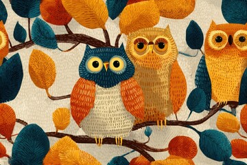 Estores personalizados com sua foto Funny, cute owl seamless pattern in light background 