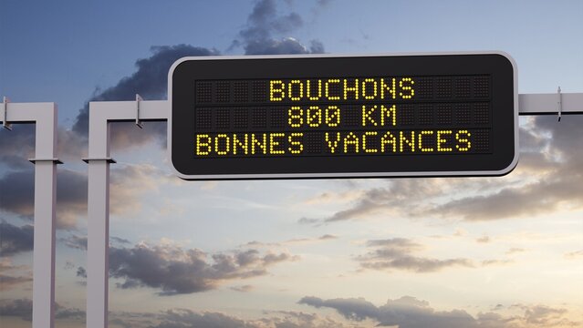 Panneau d'Affichage d'Autoroute Fran&ccedil;ais Annon&ccedil;ant des Bouchons pour les Vacances