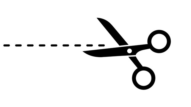 Scissors cutting through a dotted line on white background