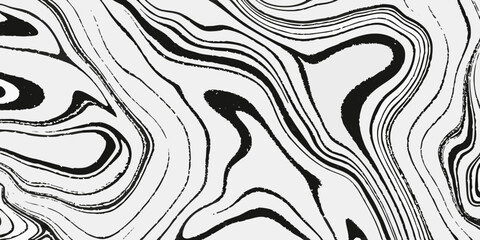 Abstract black and white swirling lines create a fluid marbled pattern
